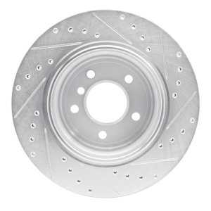 BMW 530XI Brake Rotor (1) - Rear Left - R1 Concepts - Drilled & Slotted - Silver - `06-`10